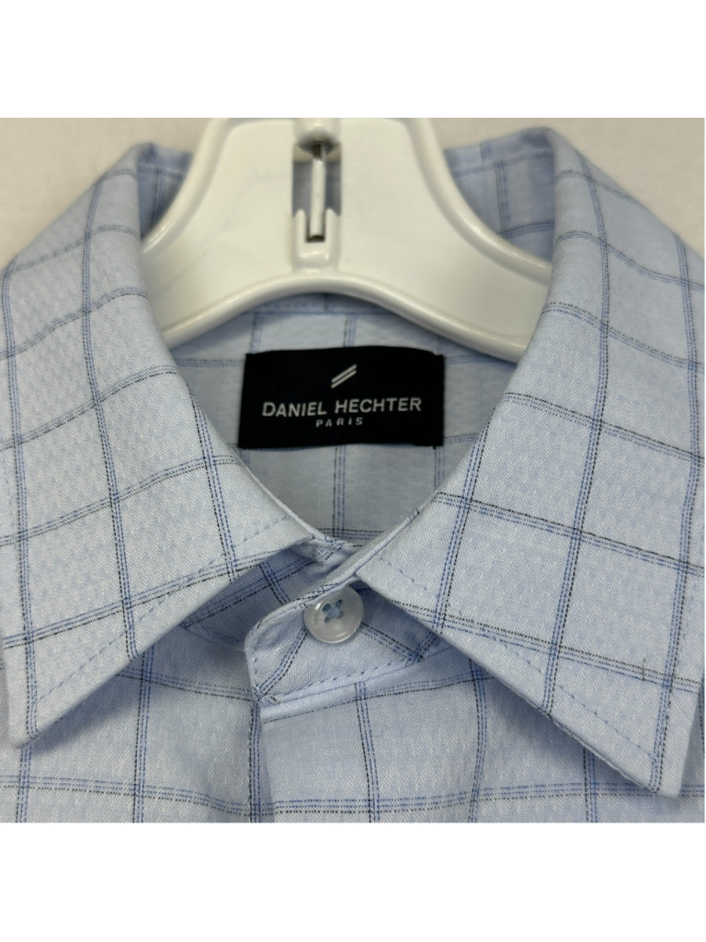 Daniel Hechter Paris Dress Shirt Blue Check Modern Fit Men's / S 14-14.5 - Picture 8 of 12